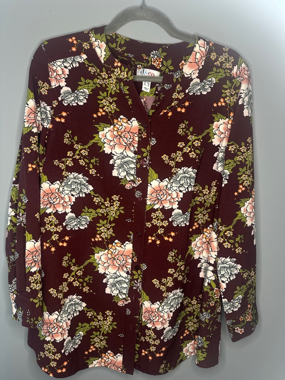 Denim & Company floral print button down blouse medium petite cottagecore boho